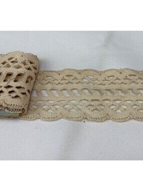 Beige 2" x 2 yards +11" Crochet Lace Trim Openwork Ribbon Vintage